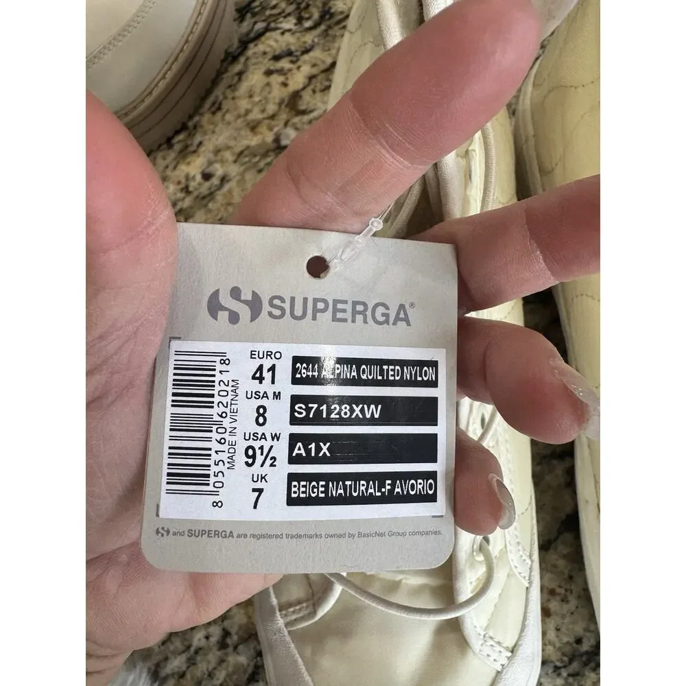 Superga 2644 Alpina Quilted Nylon Sneaker Boots Beige Ivory Fleece Women 8 New